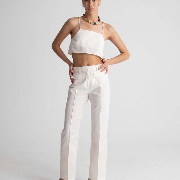 HOSBJERG WHITE STRUCTURED GLUE JACQUARD PANTS WITH FLAP POCKETS - Picture 1 of 9